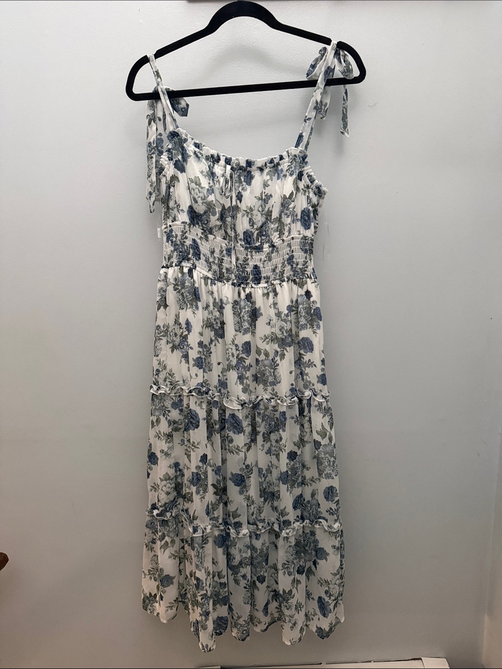 T.J.Maxx White Maxi Dress with Blue Floral Print